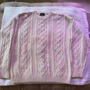 Christian Dior Monsieur Vtg Cream Cable Knit Ramie Cotton Sweater, Size L